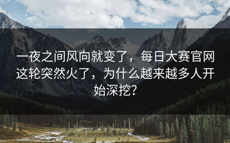 一夜之间风向就变了，每日大赛官网这轮突然火了，为什么越来越多人开始深挖？